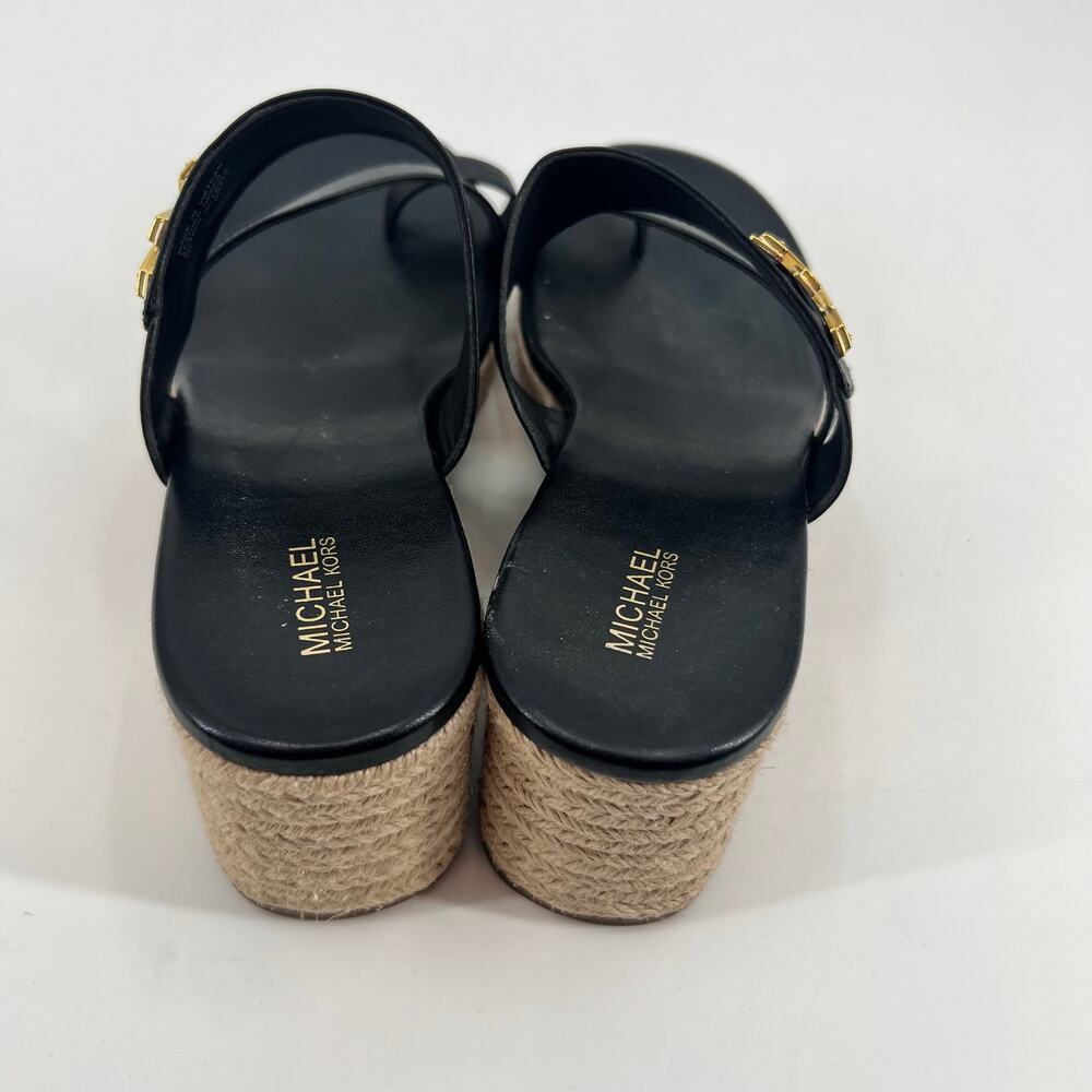 Michael Kors Women's 9 Sidney mid wedge Espadrille Sandals black & gold slip on - Picture 4 of 7
